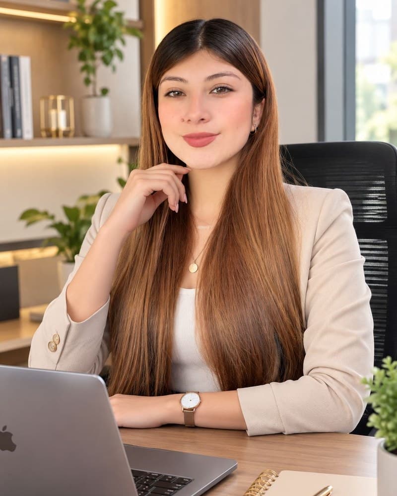 Alejandra López, asesora comercial de Santana Inmobiliaria, en su escritorio
